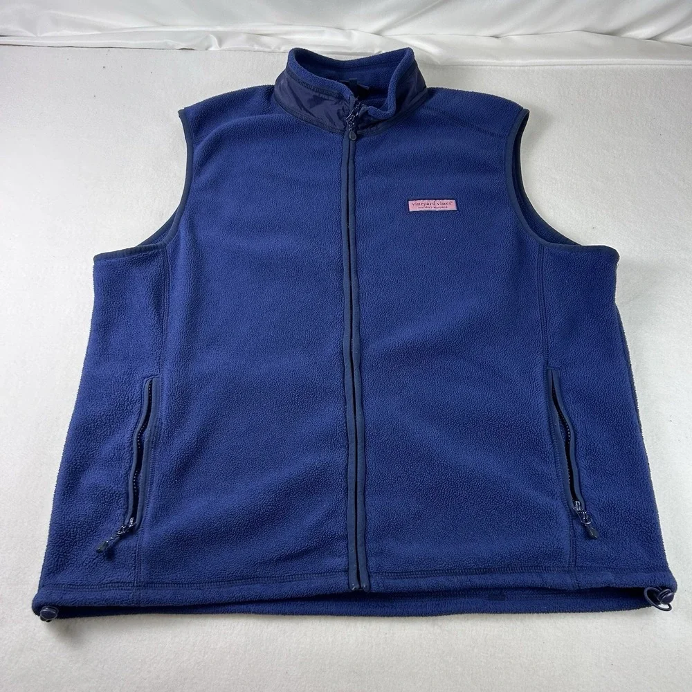 Vineyard Vines Men's Blue Full Zip Fleece Vest Stand-Up Collar L Pockets Outdoor